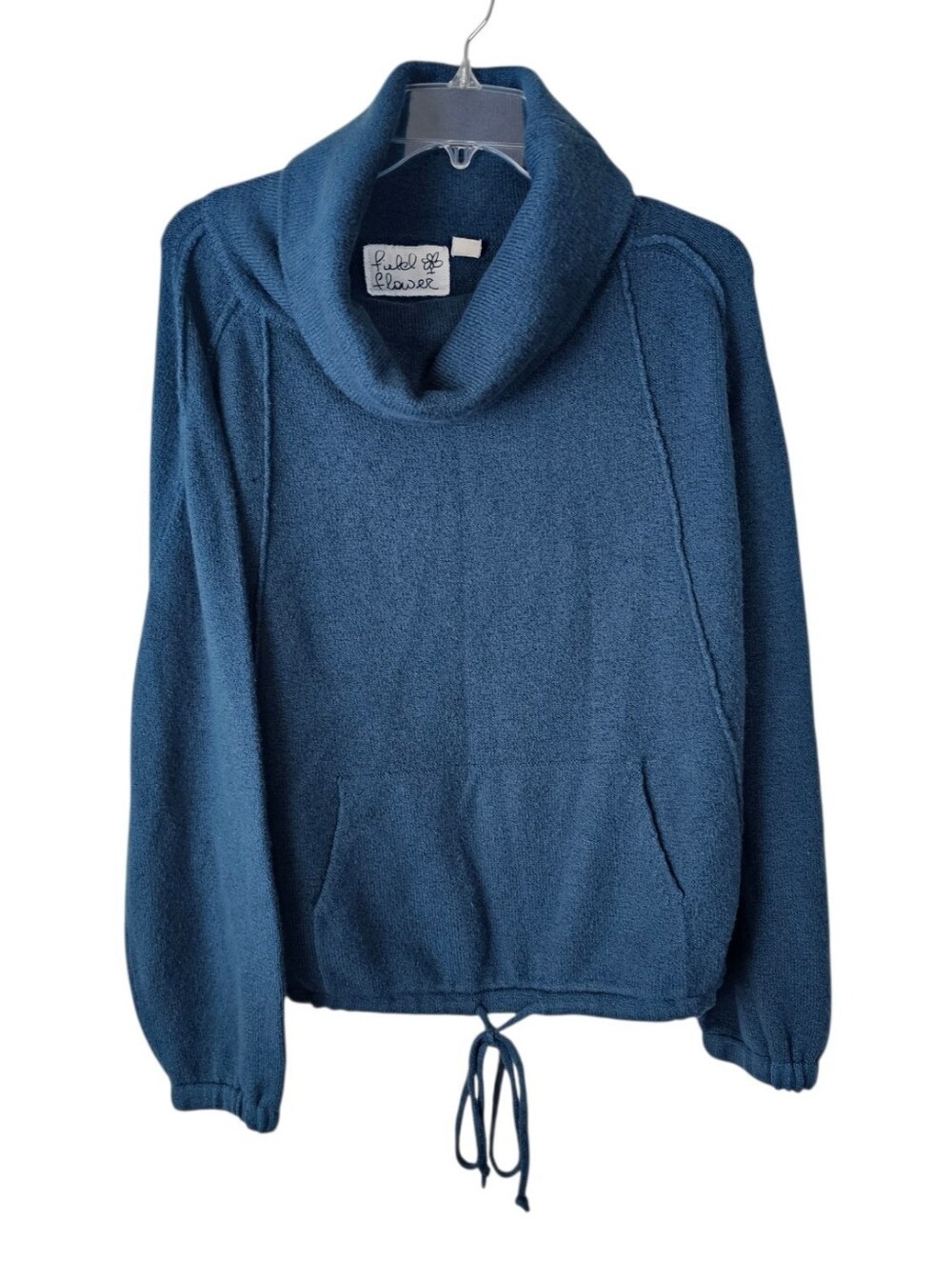 Anthropologie Field Flower Blue Turtleneck Drawstring Sweater